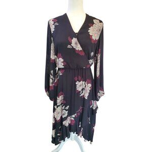 Badgley Mischka‎ For Le Tote Floral Wrap Dress Size 6  V-Neck Long Sleeve Ruffle
